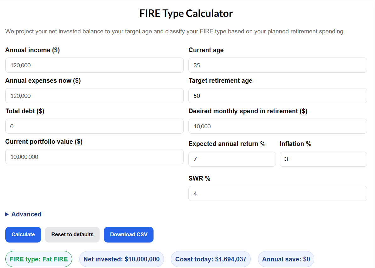 FIRE Type Calculator FIRE Type Calculator